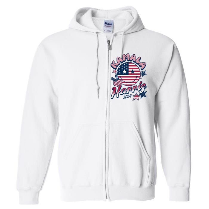 Kamala Harris For President 2024 Smiley Emoji Icon Us Flag Full Zip Hoodie