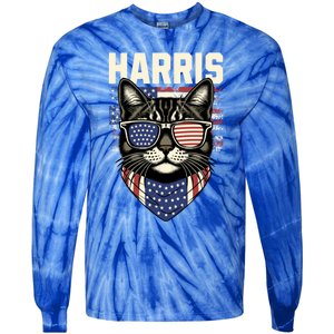 Kamala Harris For President 2024 Funny Cat Lady Graphic Gift Tie-Dye Long Sleeve Shirt