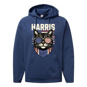 Kamala Harris For President 2024 Funny Cat Lady Graphic Gift Performance Fleece Hoodie