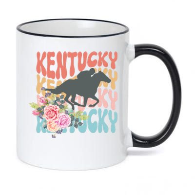 Kentucky Horse Floral Colorful Retro 11oz Black Color Changing Mug