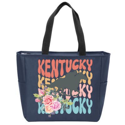 Kentucky Horse Floral Colorful Retro Zip Tote Bag