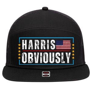 Kamala Harris For President 2024 Harris Obviously Usa Flag 7 Panel Mesh Trucker Snapback Hat