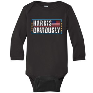 Kamala Harris For President 2024 Harris Obviously Usa Flag Baby Long Sleeve Bodysuit