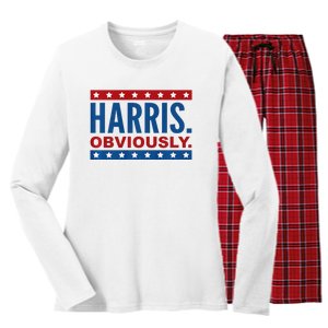 Kamala Harris For President Obviously 2024 Women's Long Sleeve Flannel Pajama Set 