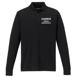 Kamala Harris For President Obviously Performance Long Sleeve Polo