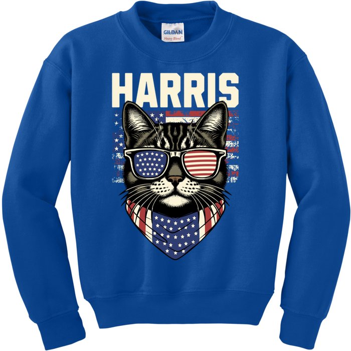 Kamala Harris For President 2024 Funny Cat Lady Graphic Gift Kids Sweatshirt