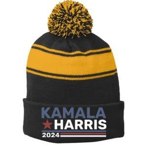 Kamala Harris For President 2024 Stripe Pom Pom Beanie