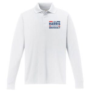 Kamala Harris For President Obviously 2024 Performance Long Sleeve Polo