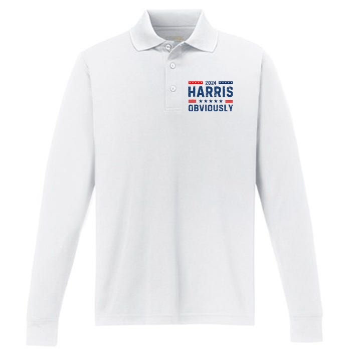 Kamala Harris For President Obviously 2024 Performance Long Sleeve Polo