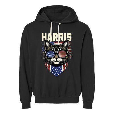 Kamala Harris For President 2024 Funny Cat Graphic Garment-Dyed Fleece Hoodie