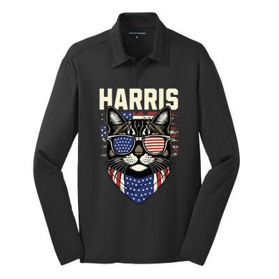 Kamala Harris For President 2024 Funny Cat Graphic Silk Touch Performance Long Sleeve Polo