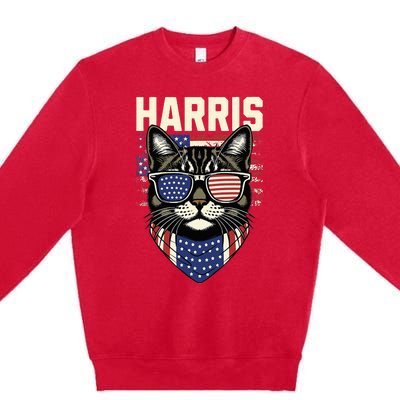 Kamala Harris For President 2024 Funny Cat Graphic Premium Crewneck Sweatshirt