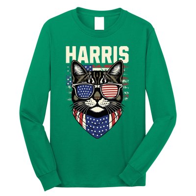 Kamala Harris For President 2024 Funny Cat Graphic Long Sleeve Shirt