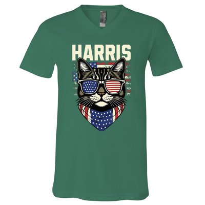 Kamala Harris For President 2024 Funny Cat Graphic V-Neck T-Shirt