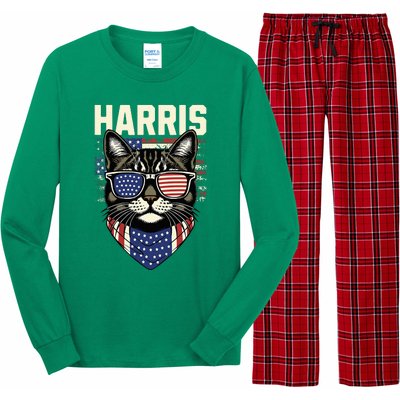 Kamala Harris For President 2024 Funny Cat Graphic Long Sleeve Pajama Set