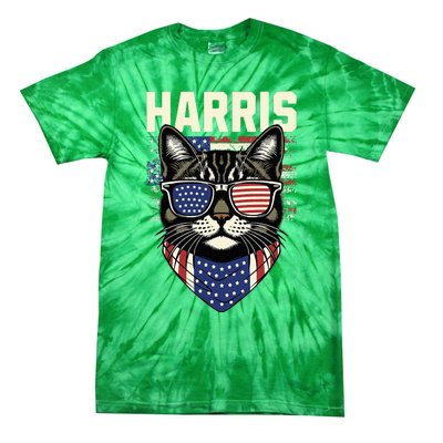 Kamala Harris For President 2024 Funny Cat Graphic Tie-Dye T-Shirt