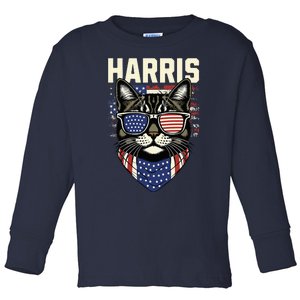 Kamala Harris For President 2024 Funny Cat Graphic Toddler Long Sleeve Shirt