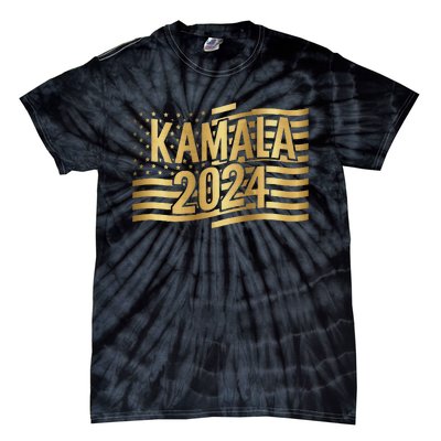 Kamala Harris For President 2024 Gold Flag And Kamala Text Gift Tie-Dye T-Shirt