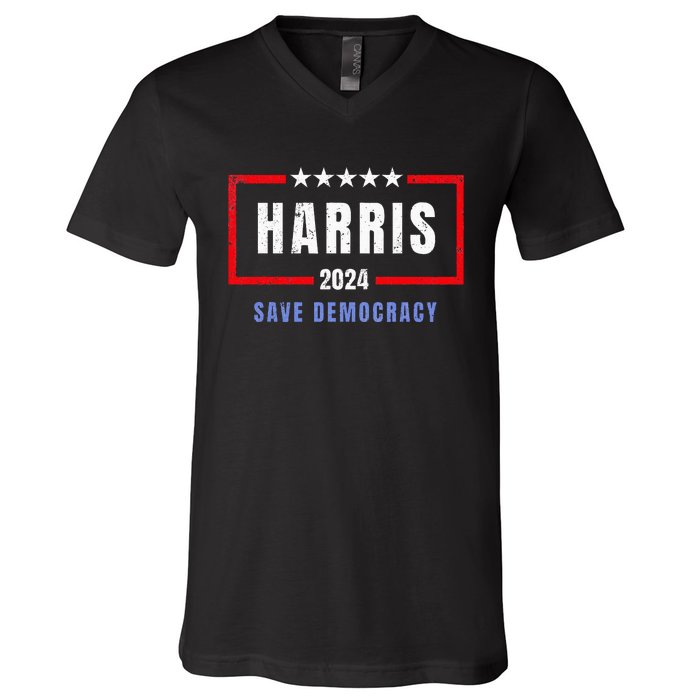 Kamala Harris For President 2024 Harris Save Democracy V-Neck T-Shirt