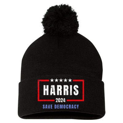 Kamala Harris For President 2024 Harris Save Democracy Pom Pom 12in Knit Beanie