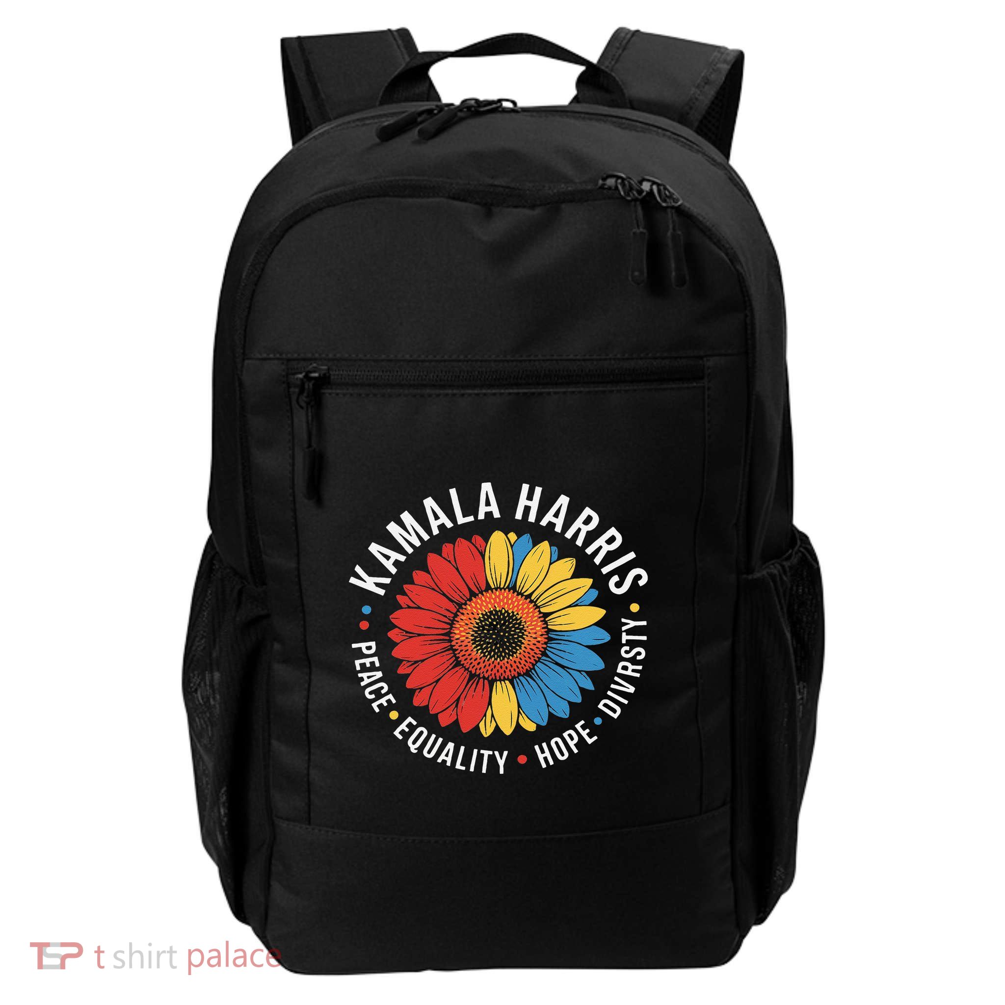 Kamala Harris Floral Peace Love Diversity Equality Daily Commute Backpack