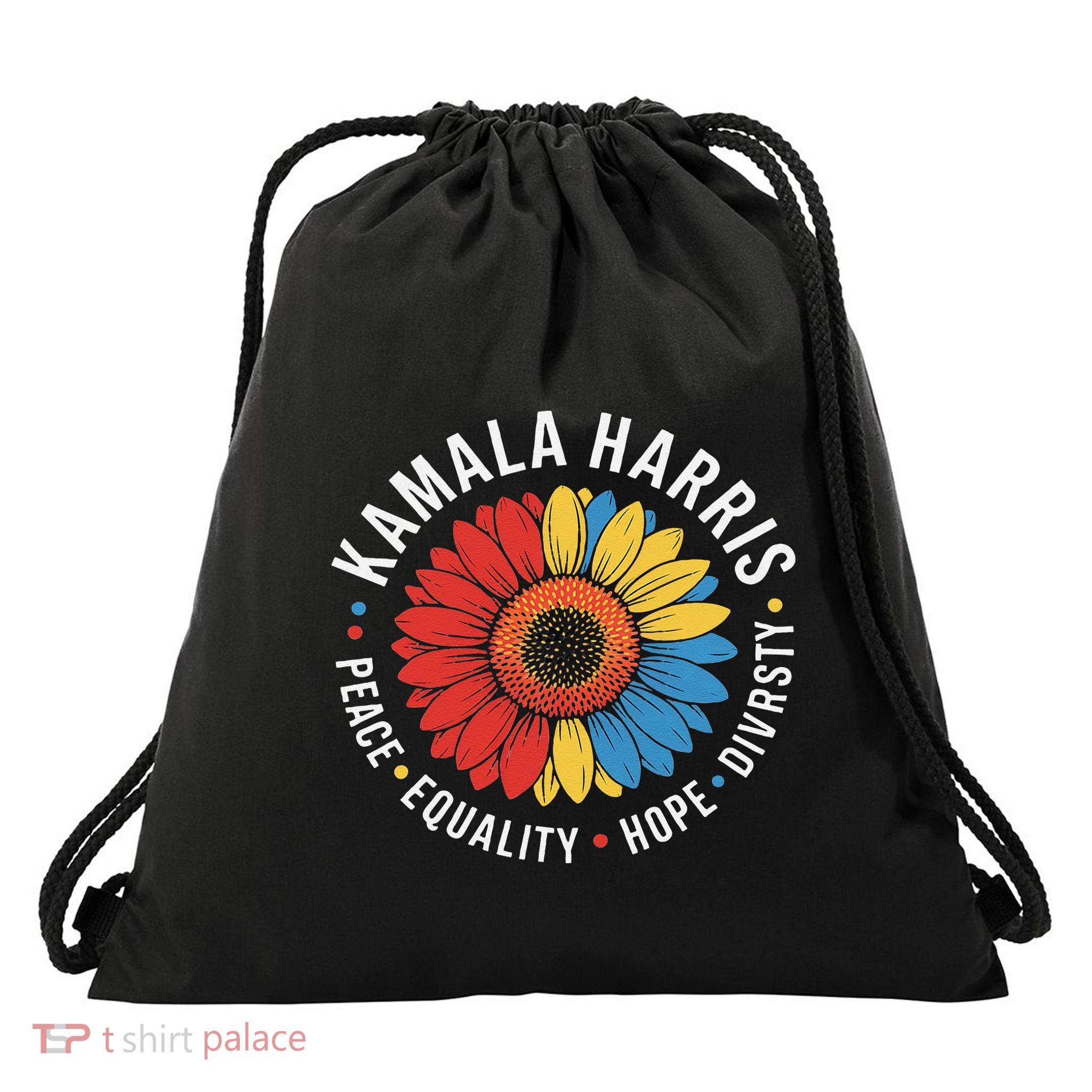 Kamala Harris Floral Peace Love Diversity Equality Drawstring Bag