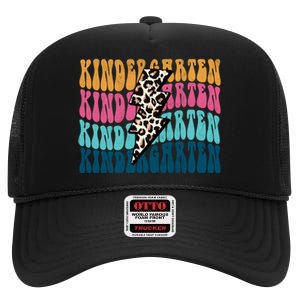 Kindergarten Happy First Day Of School Kindergarten Back To School High Crown Mesh Back Trucker Hat