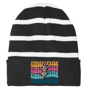 Kindergarten Happy First Day Of School Kindergarten Back To School Striped Beanie with Solid Band