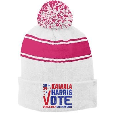 Kamala Harris For President A New Vision For America Stripe Pom Pom Beanie