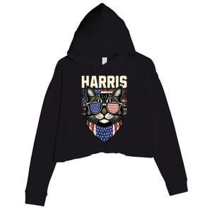 Kamala Harris For President 2024 Funny Cat Lady Graphic Crop Fleece Hoodie