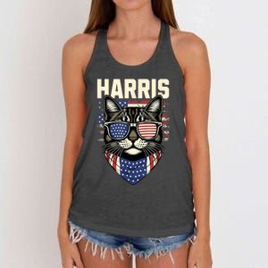 Kamala Harris For President 2024 Funny Cat Lady Graphic Women's Knotted Racerback Tank