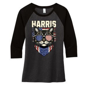 Kamala Harris For President 2024 Funny Cat Lady Graphic Women's Tri-Blend 3/4-Sleeve Raglan Shirt