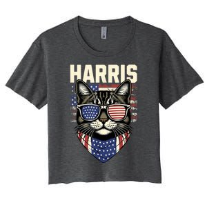 Kamala Harris For President 2024 Funny Cat Lady Graphic Women's Crop Top Tee