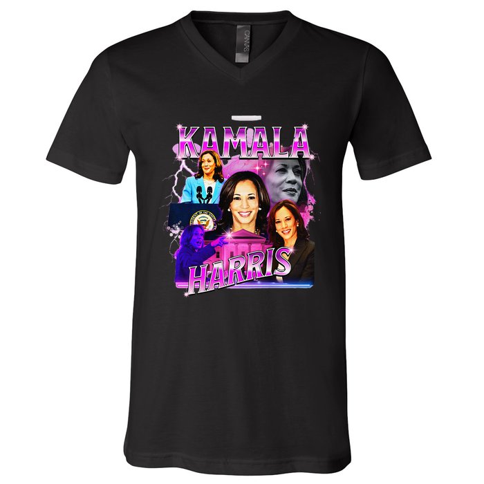 Kamala Harris For President 2024 Bootleg Rap Style Campaign V-Neck T-Shirt