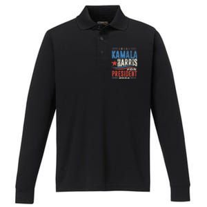 Kamala Harris For President 2024 President Campaign Performance Long Sleeve Polo