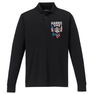 Kamala Harris For President 2024 Funny Cat Lady Performance Long Sleeve Polo