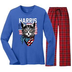 Kamala Harris For President 2024 Funny Cat Lady Women's Long Sleeve Flannel Pajama Set 