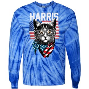 Kamala Harris For President 2024 Funny Cat Lady Tie-Dye Long Sleeve Shirt