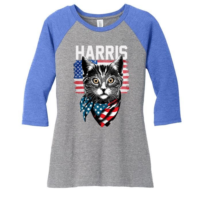 Kamala Harris For President 2024 Funny Cat Lady Women's Tri-Blend 3/4-Sleeve Raglan Shirt