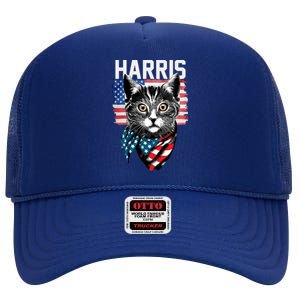 Kamala Harris For President 2024 Funny Cat Lady High Crown Mesh Back Trucker Hat