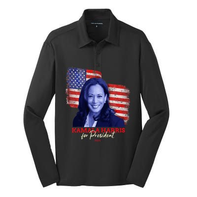 Kamala Harris For President 2024 Madam Vice President Silk Touch Performance Long Sleeve Polo