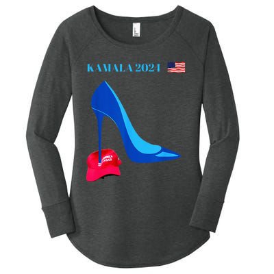 Kamala Harris For President 2024 High Heel Crushed Maga Hat Women's Perfect Tri Tunic Long Sleeve Shirt