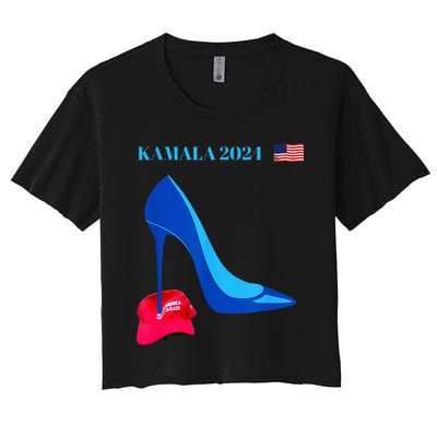 Kamala Harris For President 2024 High Heel Crushed Maga Hat Women's Crop Top Tee