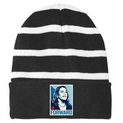 Kamala Harris Forward 2024 Presidential Election President Gift Striped Beanie with Solid Band