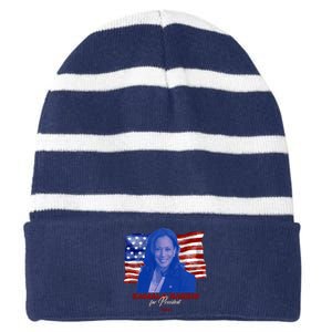 Kamala Harris For President Usa 2024 Madam Striped Beanie with Solid Band