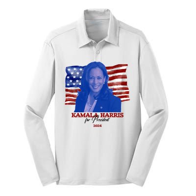 Kamala Harris For President Usa 2024 Madam Silk Touch Performance Long Sleeve Polo