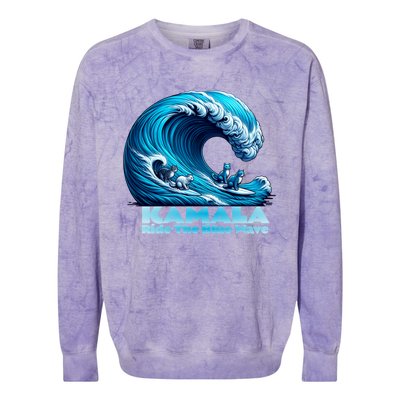 Kamala Harris For President Blue Wave Surfing Cats 2024 Gift Colorblast Crewneck Sweatshirt