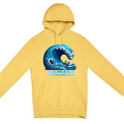 Kamala Harris For President Blue Wave Surfing Cats 2024 Gift Premium Pullover Hoodie