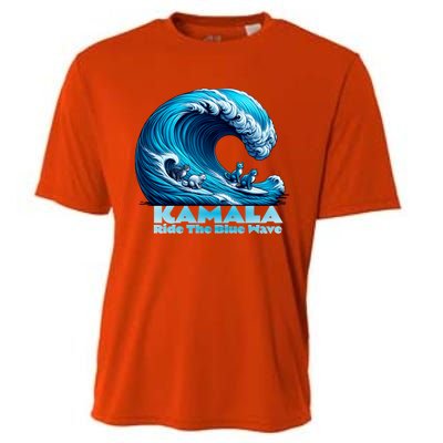 Kamala Harris For President Blue Wave Surfing Cats 2024 Gift Cooling Performance Crew T-Shirt