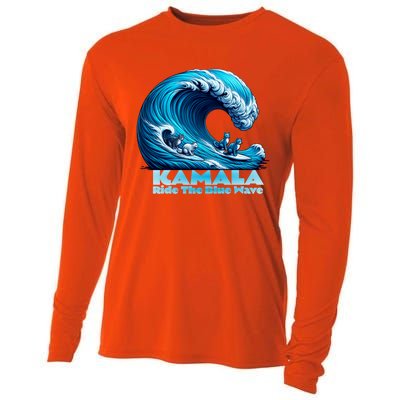 Kamala Harris For President Blue Wave Surfing Cats 2024 Gift Cooling Performance Long Sleeve Crew